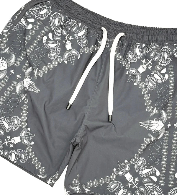 Vie+Riche Paris Reversible Paisley Print Taupe Shorts