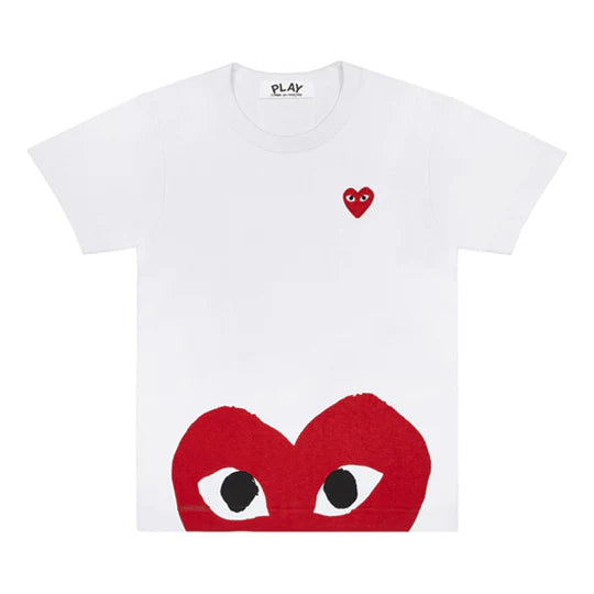 Comme des Garçons White Play Half Red Heart Knit T-Shirt