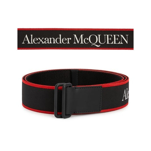 Alexander McQueen Black Jacquard Logo Belt