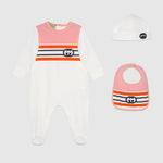 Gucci Kids Pink Baby Interlocking G stripe cotton gift set