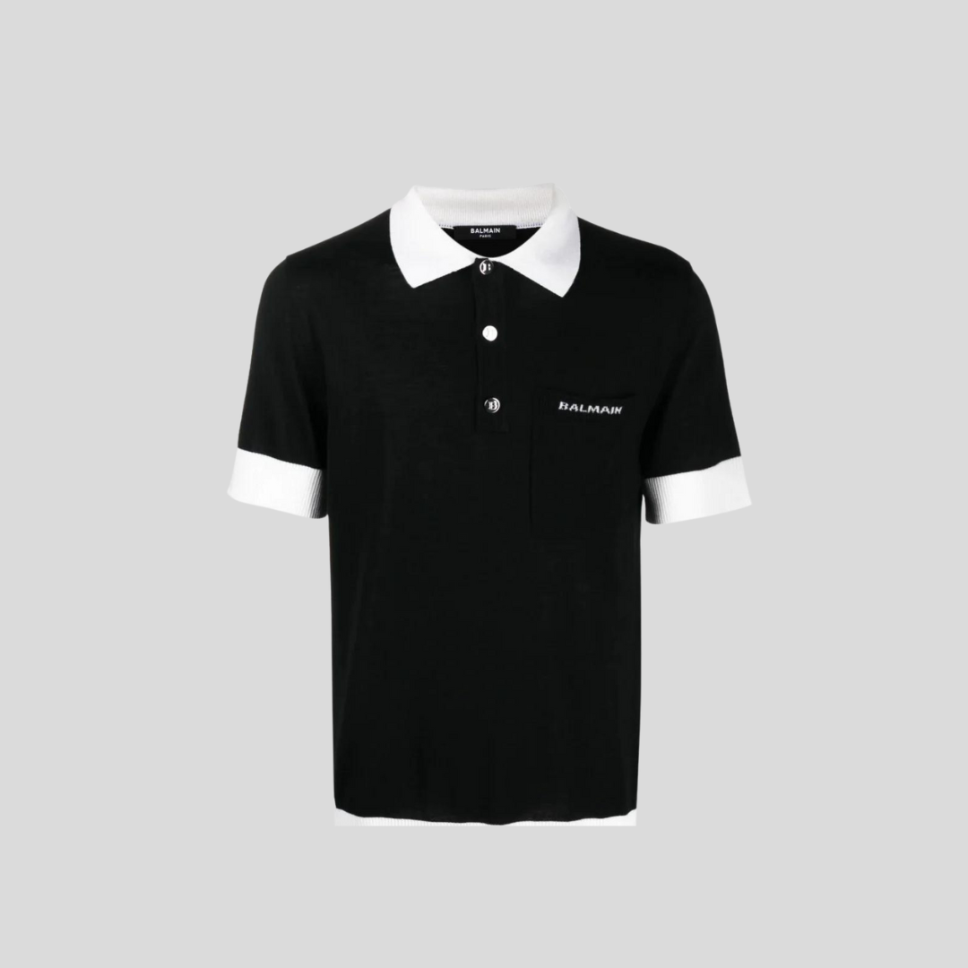 Balmain Black Contrast-Trim Polo Shirt