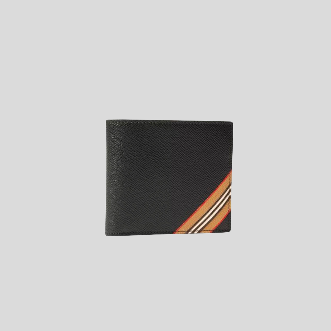 Burberry Black Stripes Calfskin Folding Wallet