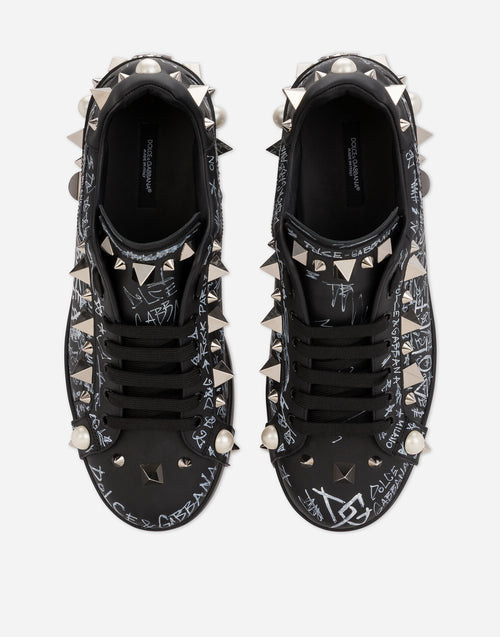 Dolce & Gabbana Calfskin Nappa Portofino Sneakers with studs