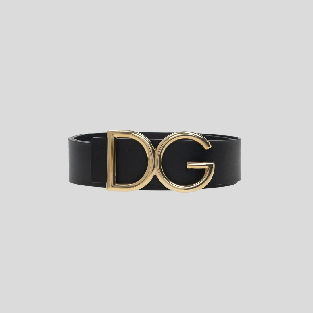 Dolce & Gabbana Black Vintage Gold Buckle Belt