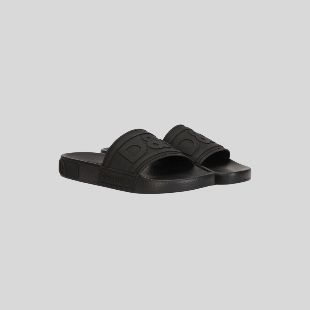 【関税&送料込】Dolce & Gabbana Black Rubber Beachwear Slipp Dolce & Gabbana Black Rubber Beachwear Slides – ICETIME LUXE