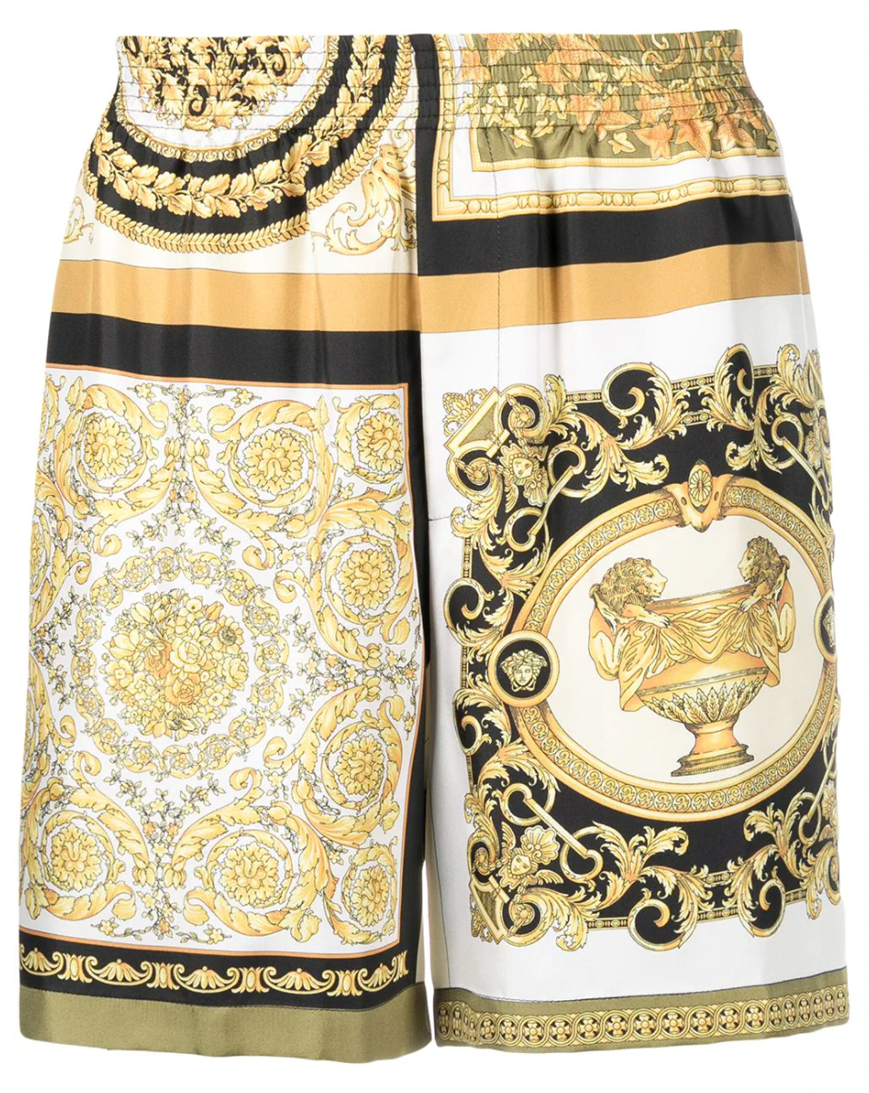 Barocco-print knee-length silk shorts, Versace