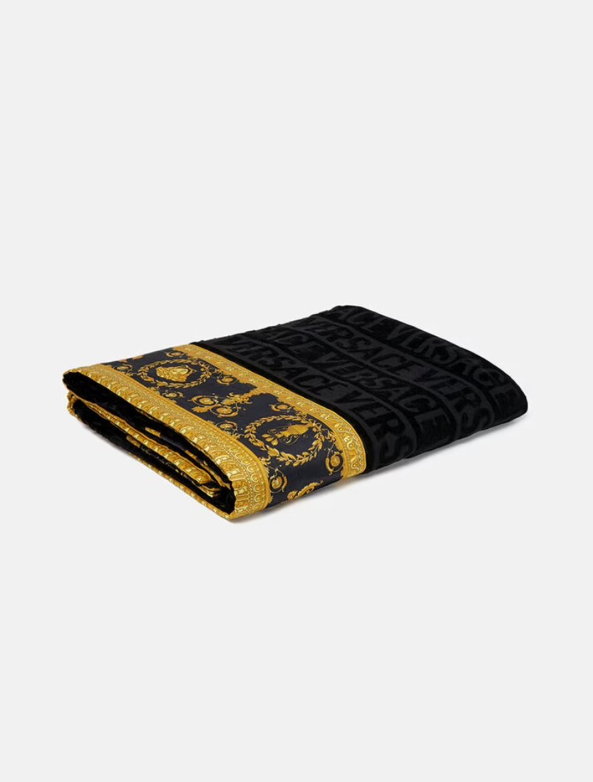 Versace Black Barocco Beach Towel