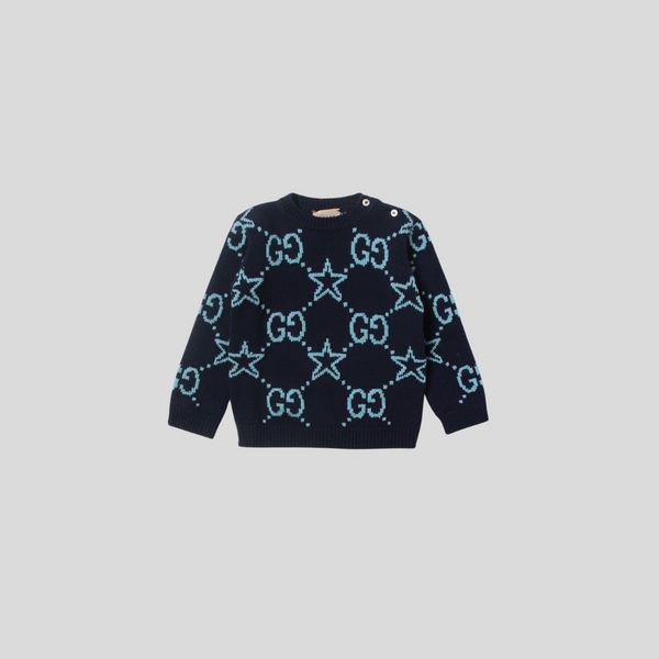 【近年モデル】GUCCI　ニットワンピース スター柄 ロゴ キッズ ネイビー 4 Gucci Kids Blue Sweater – ICETIME LUXE