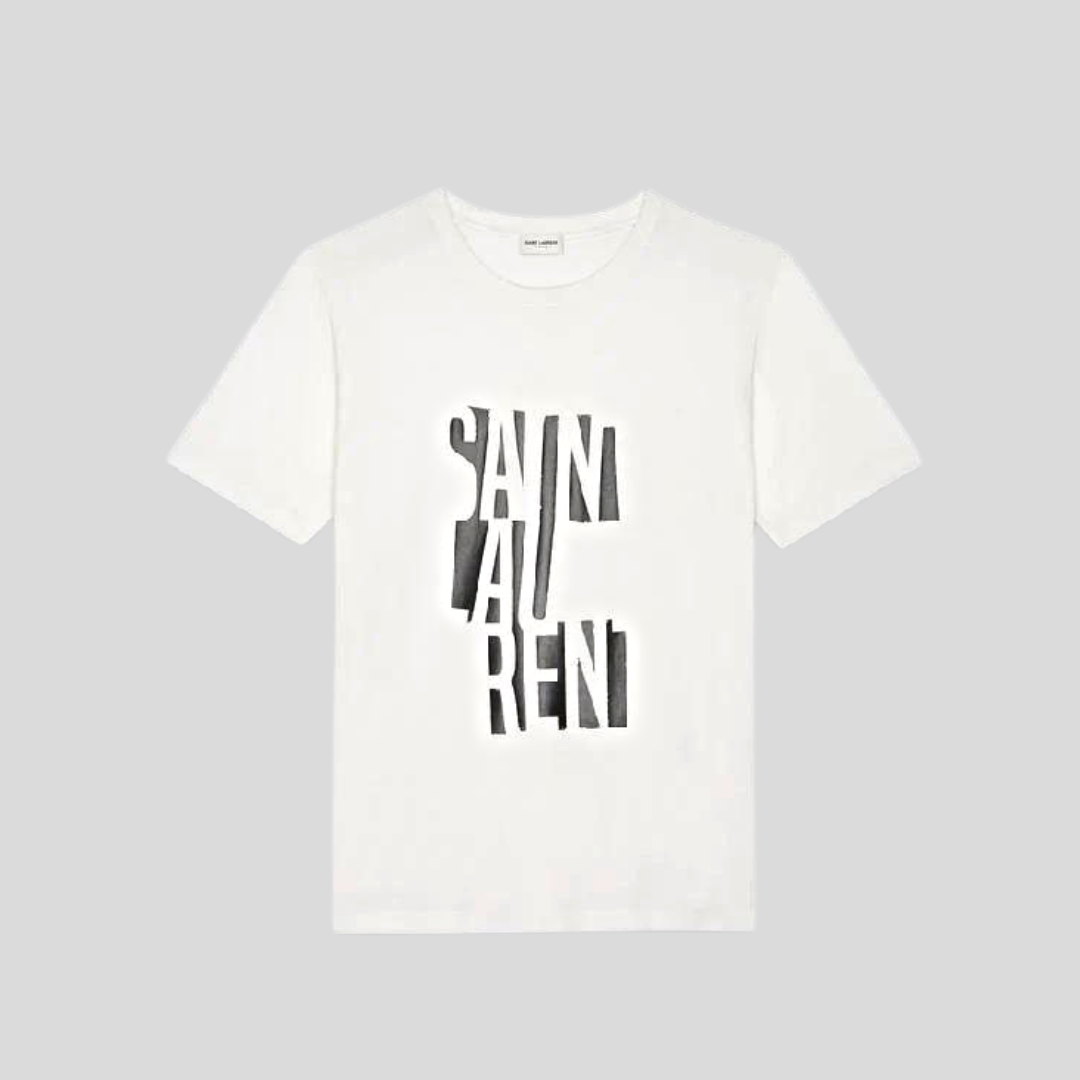 Yves Saint Laurent White Distressed Logo T-Shirt