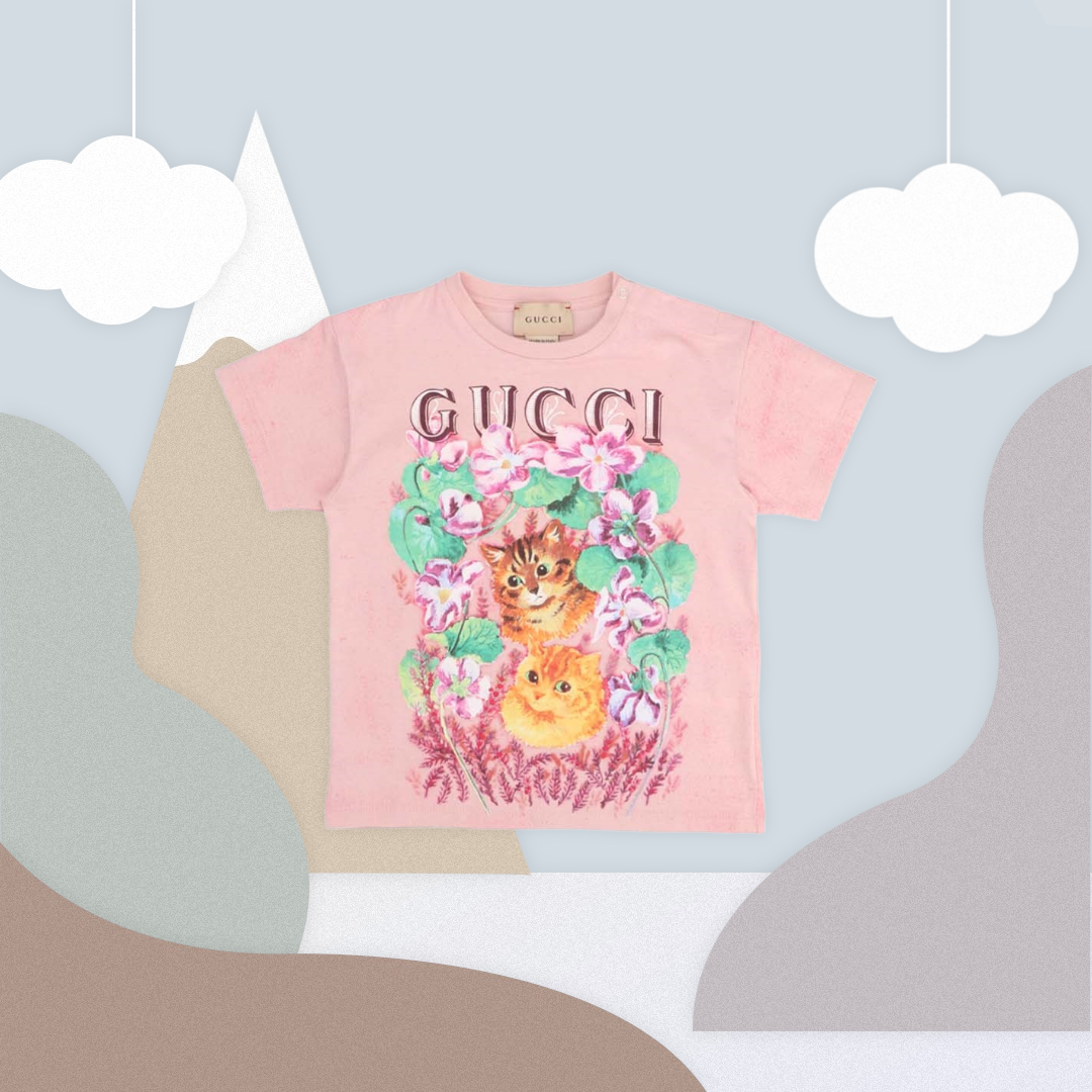 Gucci Kids Pink Cat Print T-Shirt