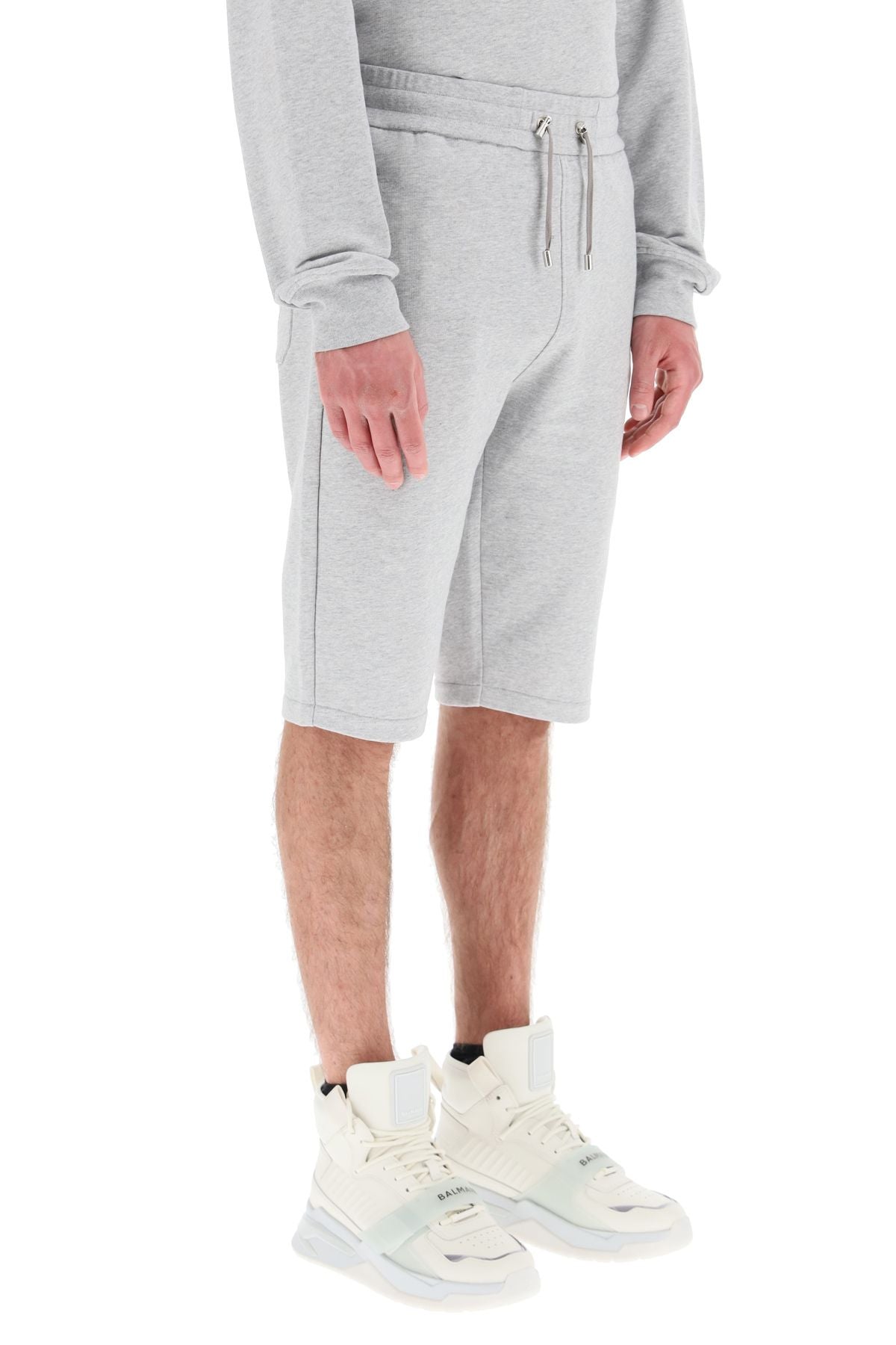 Balmain Gray Flocked Logo Shorts