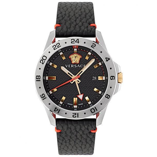 Versace black leather watch online